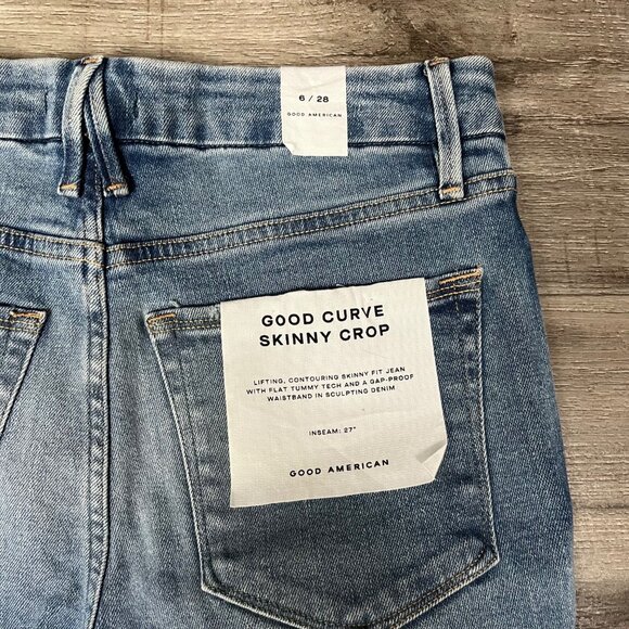 Good American Good Curve High Rise Distressed Skinny Jeans Blue NWT Size 28 - Picture 7 of 9